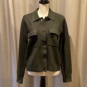LOFT Dark Green Sweater Jacket, size medium. NWOT.